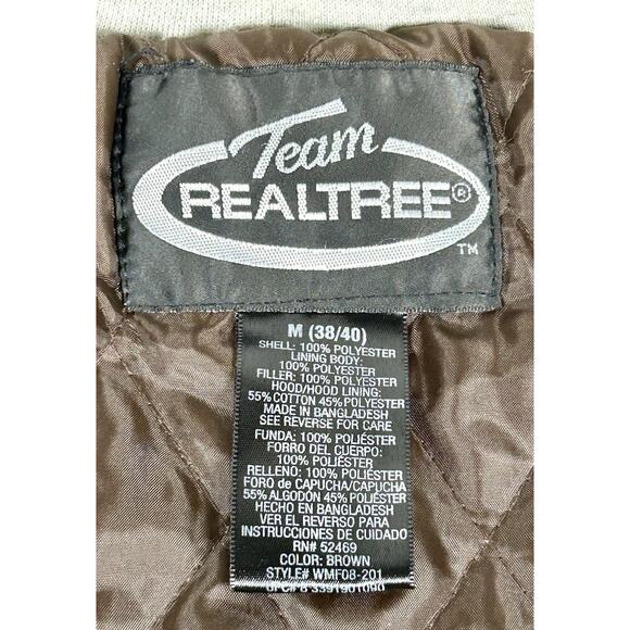 Brown / Gray Baseball Jacket Team Realtree Hooded Quilted Lining Medium 38/40 - Picture 7 of 11
